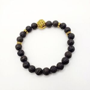 Brand New Black With Gold Lion Head Lucky Bracelet